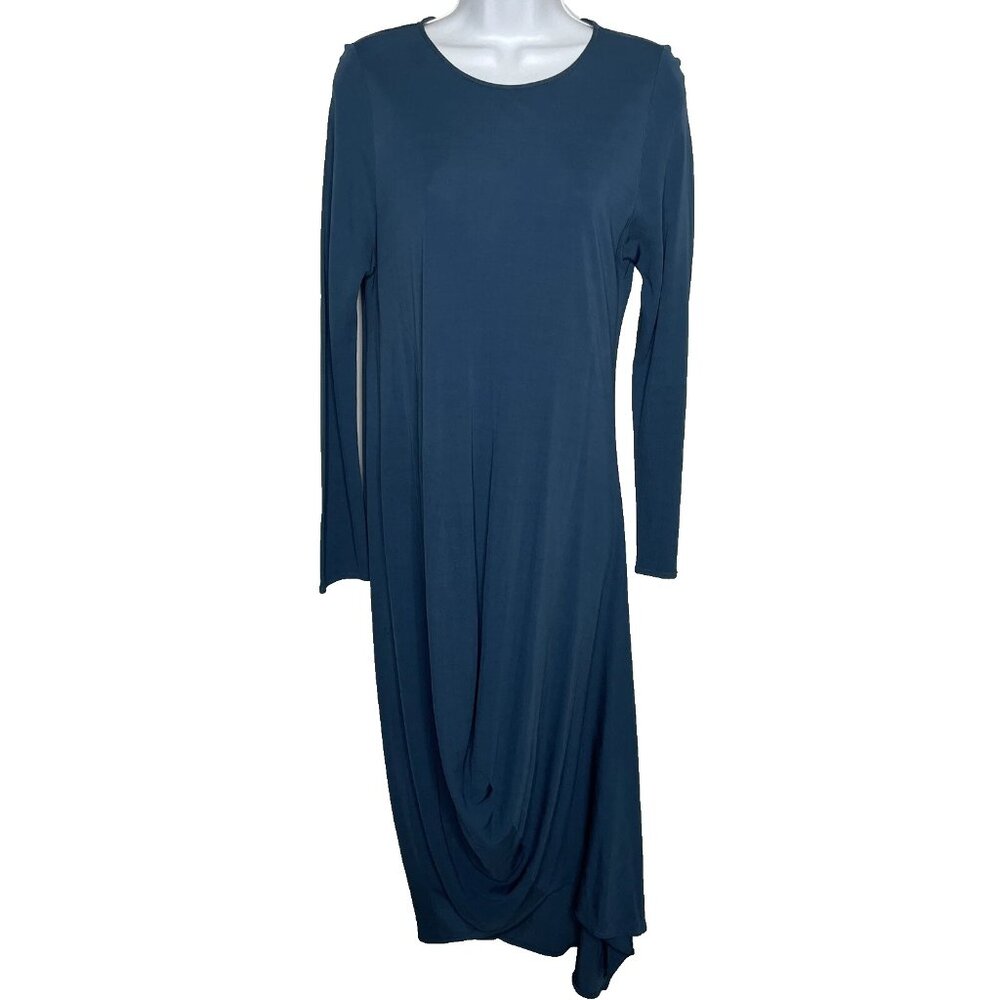 Zero + Maria Cornejo The Opposite Dress Size M Blue Long Sleeve Draped Midi